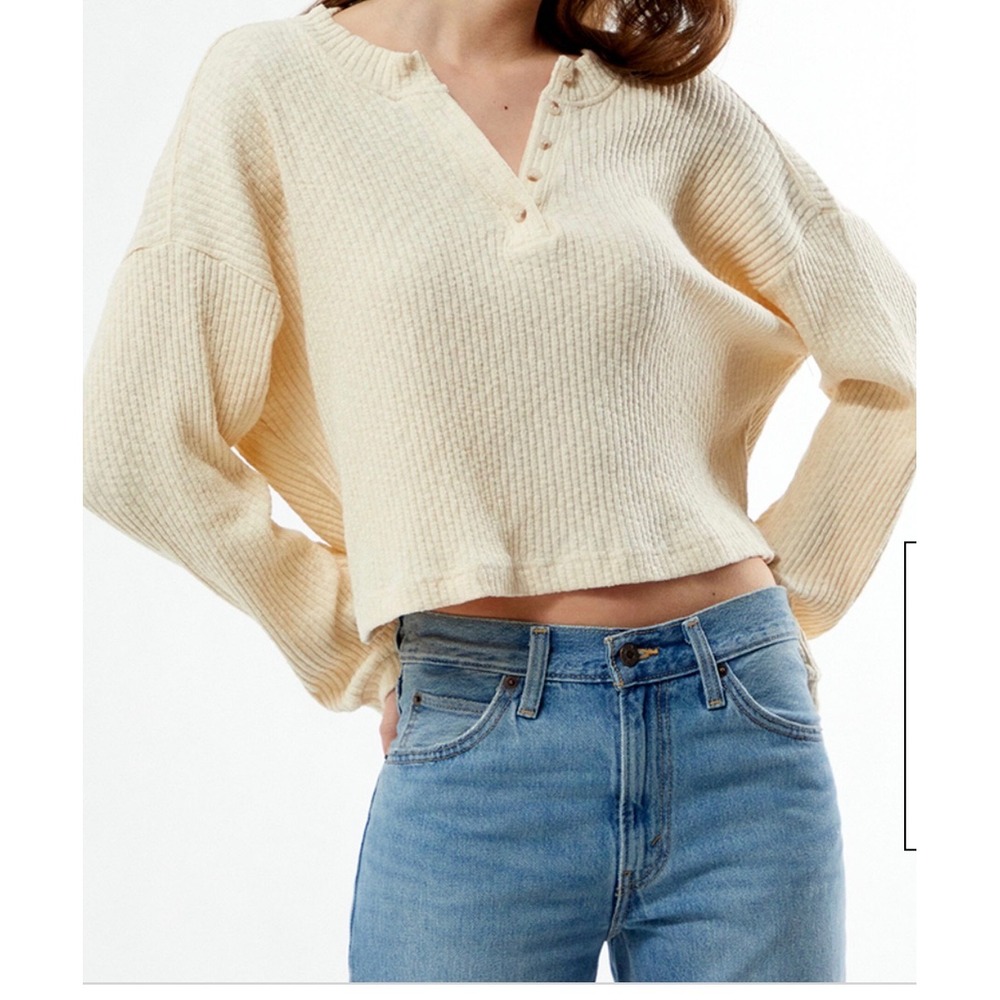Billabong Good Catch Ribbed Henley Cropped Size Small